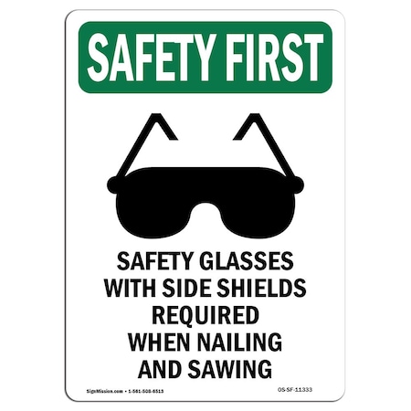 Signmission OSHA Sign, Glasses W/ W/ Symbol, 14in X 10in Decal, 10" W, 14" H, Portrait, OS-SF-D-1014-V-11333 OS-SF-D-1014-V-11333